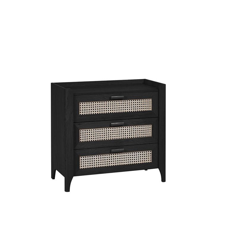 Sydney Chest of Drawers - 3 Drawer - Black and Faux Rattan