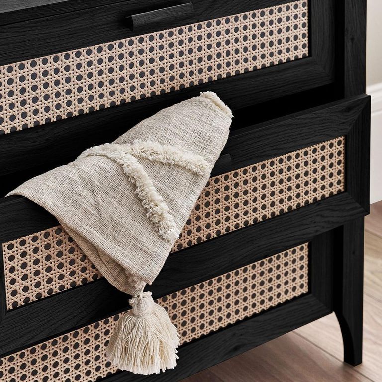 Sydney Chest of Drawers - 3 Drawer - Black and Faux Rattan