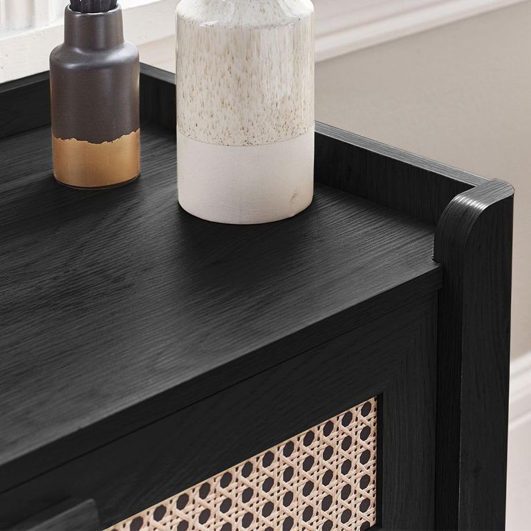Sydney Chest of Drawers - 5 Drawer - Black and Faux Rattan