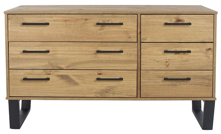 Texas Industrial Style Oak Effect 6 Drawer Wide Chest 