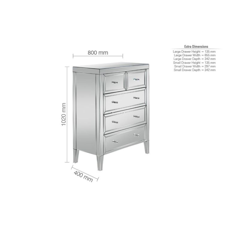 Valencia Chest - 3+2 Drawer - Mirrored