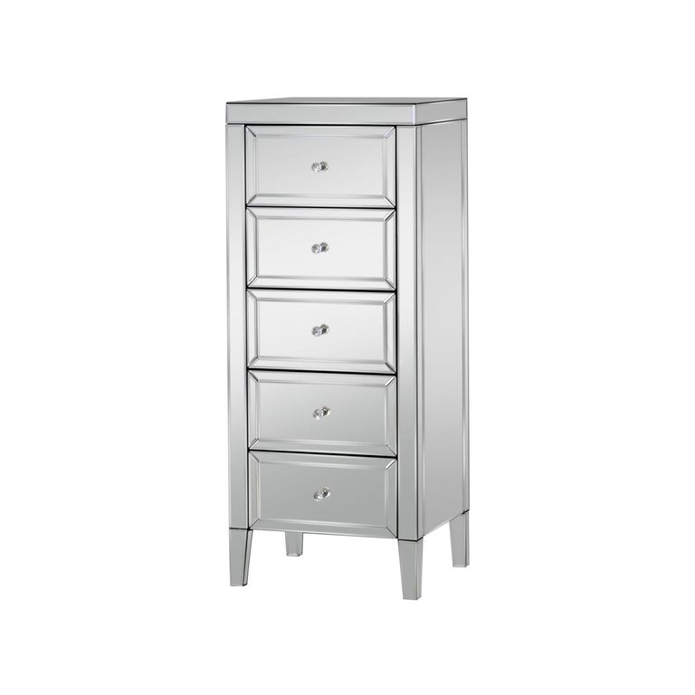 Valencia Narrow Chest - 5 Drawer - Mirrored
