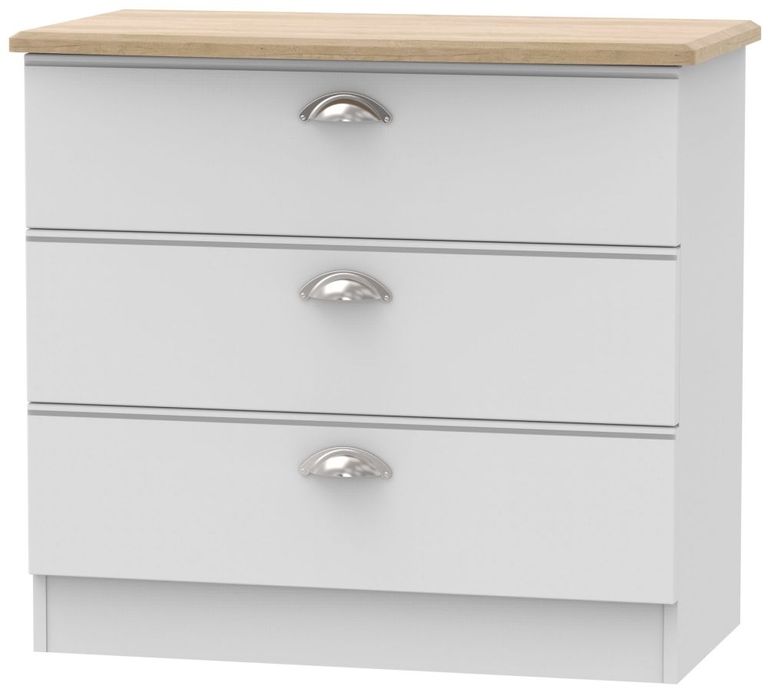 Victoria Grey and Riviera Oak 3 Drawer Small Chest
