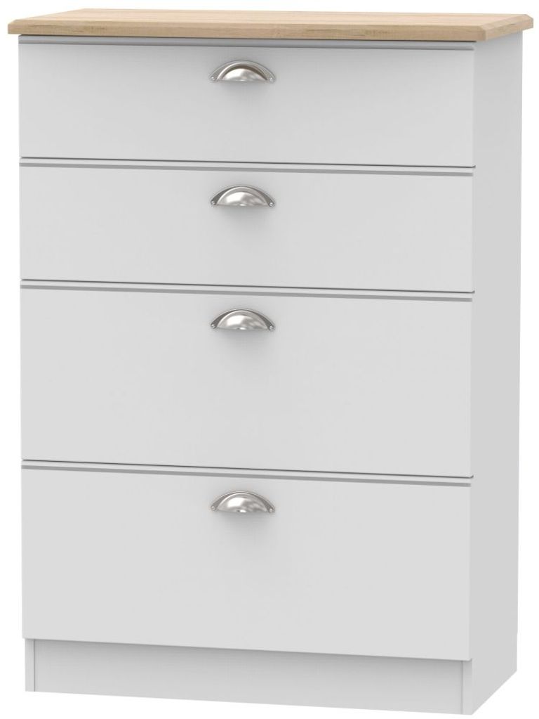Victoria Grey and Riviera Oak 4 Drawer Deep Chest