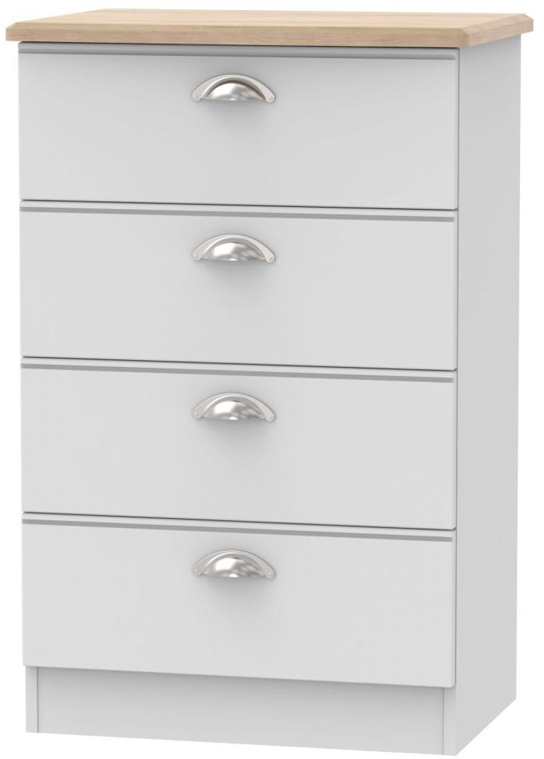 Victoria Grey and Riviera Oak 4 Drawer Midi Chest