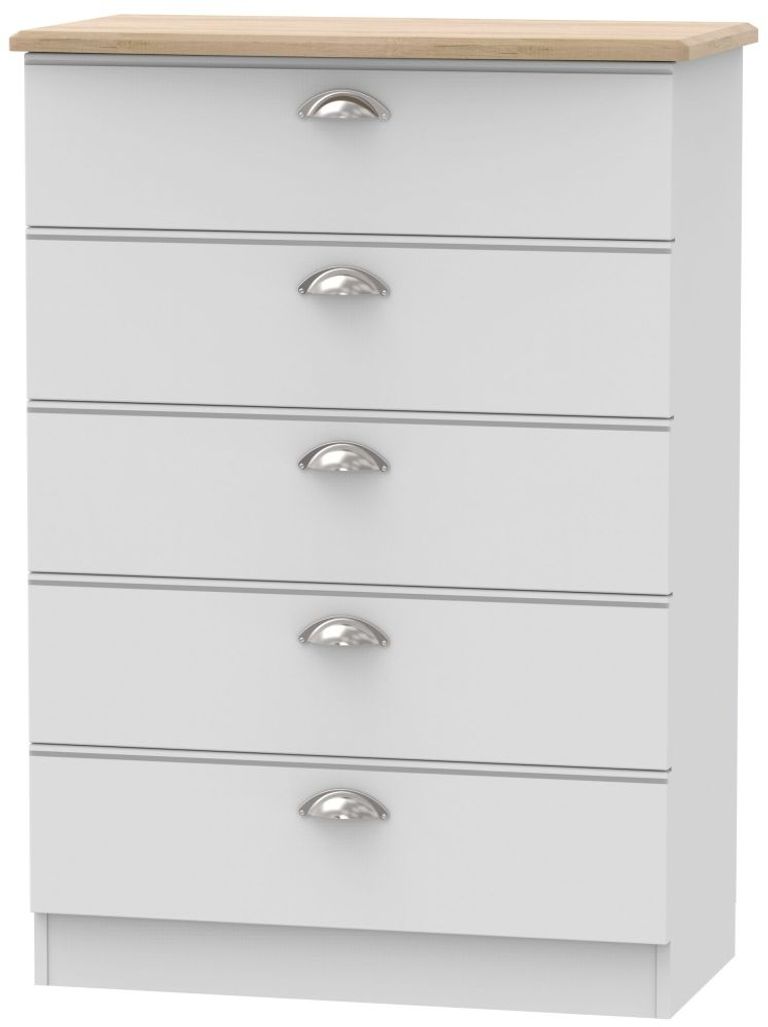 Victoria Grey and Riviera Oak 5 Drawer Chest