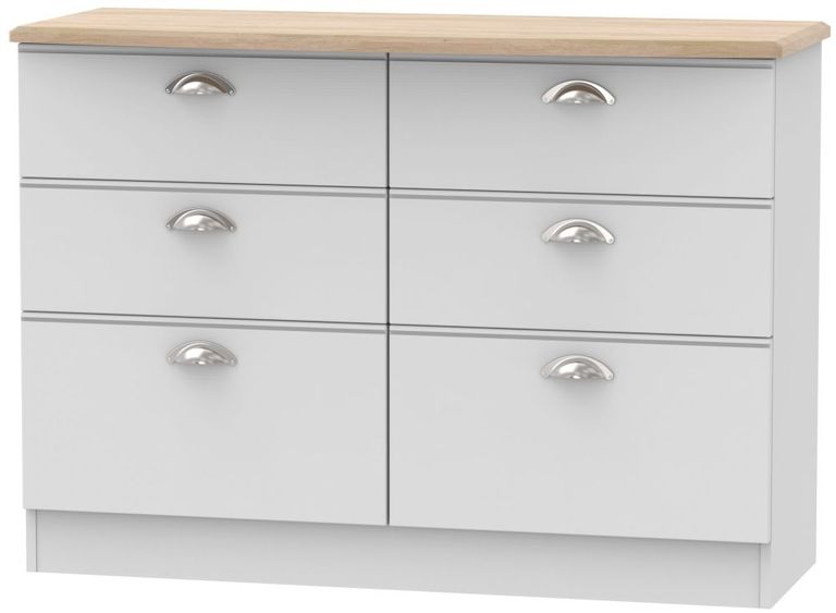Victoria Grey and Riviera Oak 6 Drawer Midi Chest