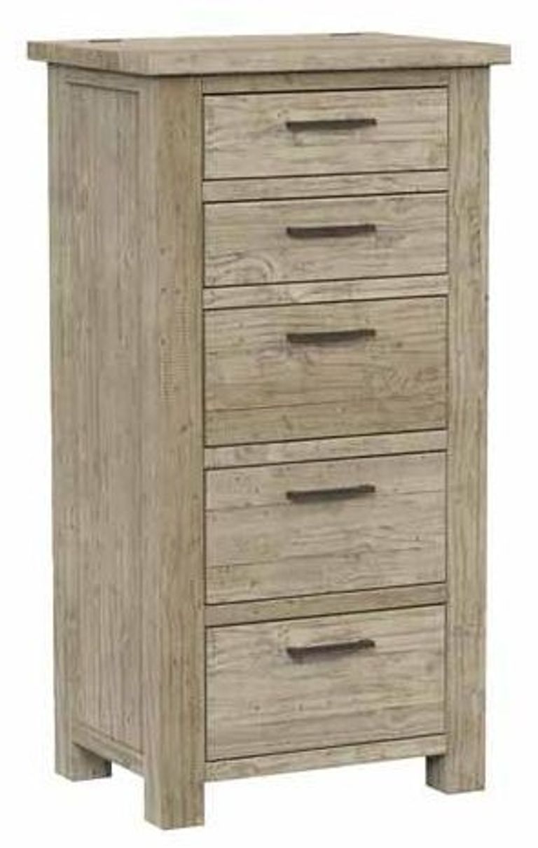 Washed Grey Reclaimed Pine 5 Drawer Tall Chest