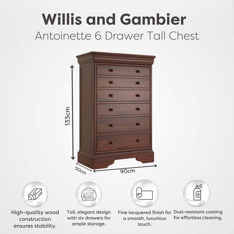 Antoinette Tall Chest - 6 Drawer - Cherrywood