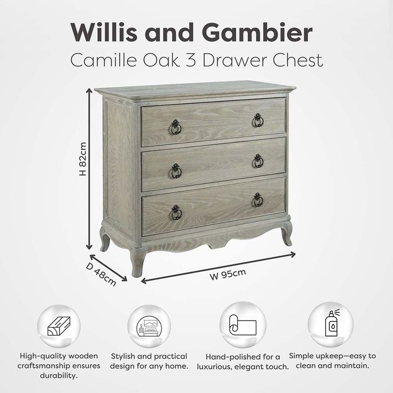 Camille Chest - 3 Drawer - Grey Oak