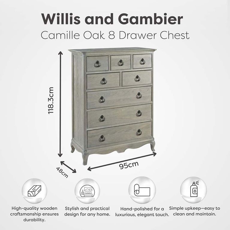 Camille Chest - 8 Drawer - Grey Oak
