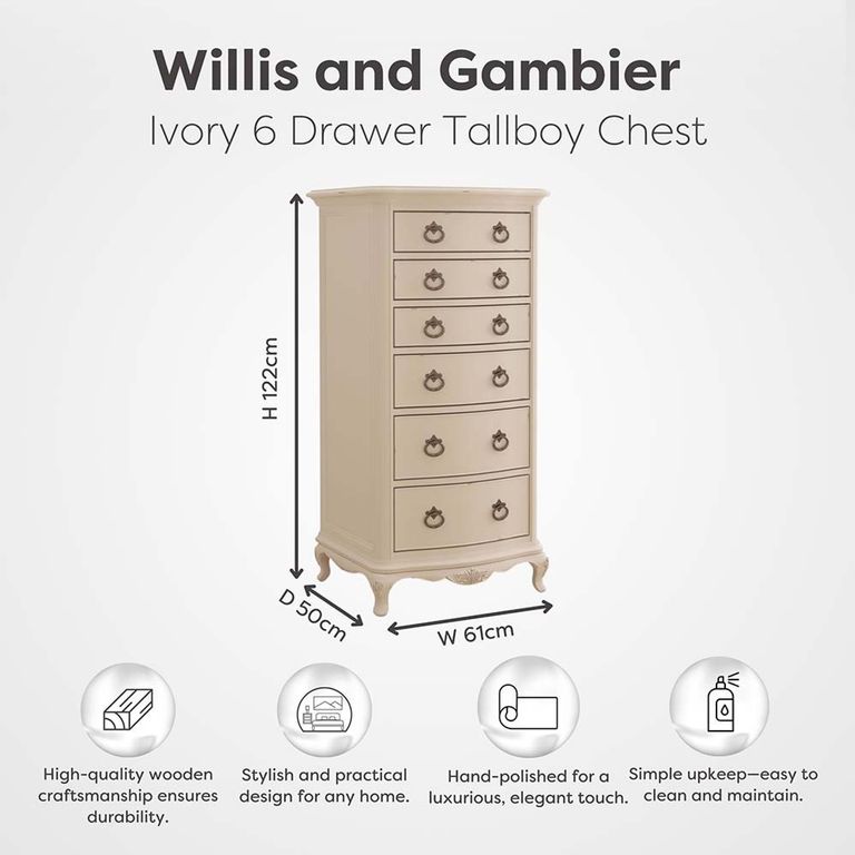 Ivory Tall Chest - 6 Drawer
