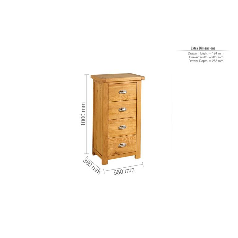 Woburn Narrow Chest - 4 Drawer - Rustic Oak
