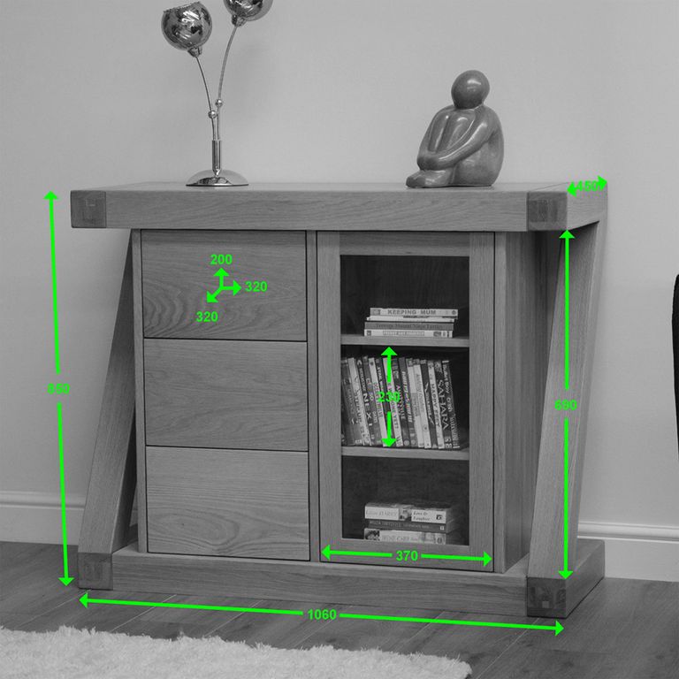 Z Designer Glazed Chest - 1 Door - 3 Drawer - Oak