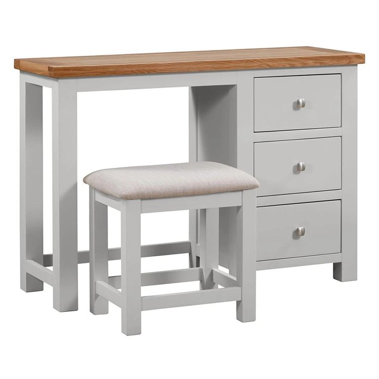 Lundy Dressing Table - 3 Drawer Single with Stool - Grey Painted