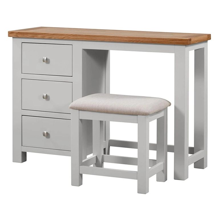 Lundy Dressing Table - 3 Drawer Single with Stool - Grey Painted