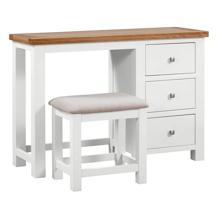 Lundy Dressing Table - 3 Drawer Single with Stool - White Painted
