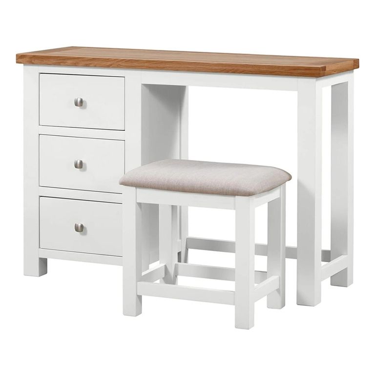 Lundy Dressing Table - 3 Drawer Single with Stool - White Painted