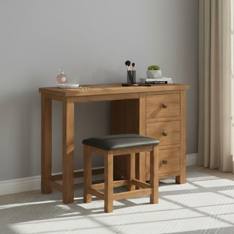 Original Dressing Table Set - 3 Drawer Single - Rustic Oak
