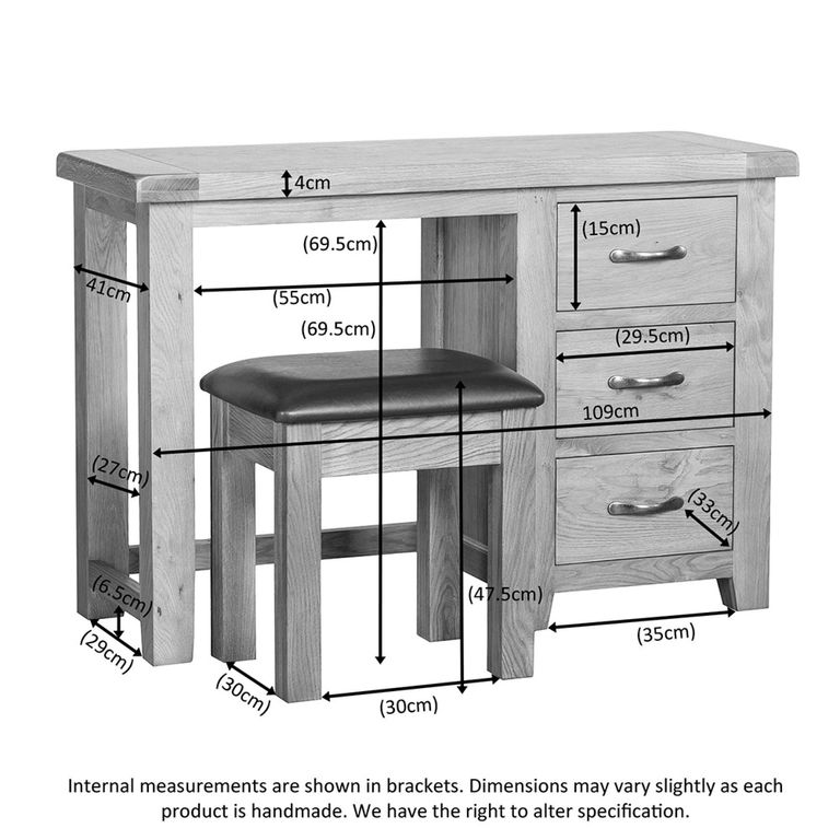 Somer Dressing Table - 3 Drawer Single with Stool - Oak
