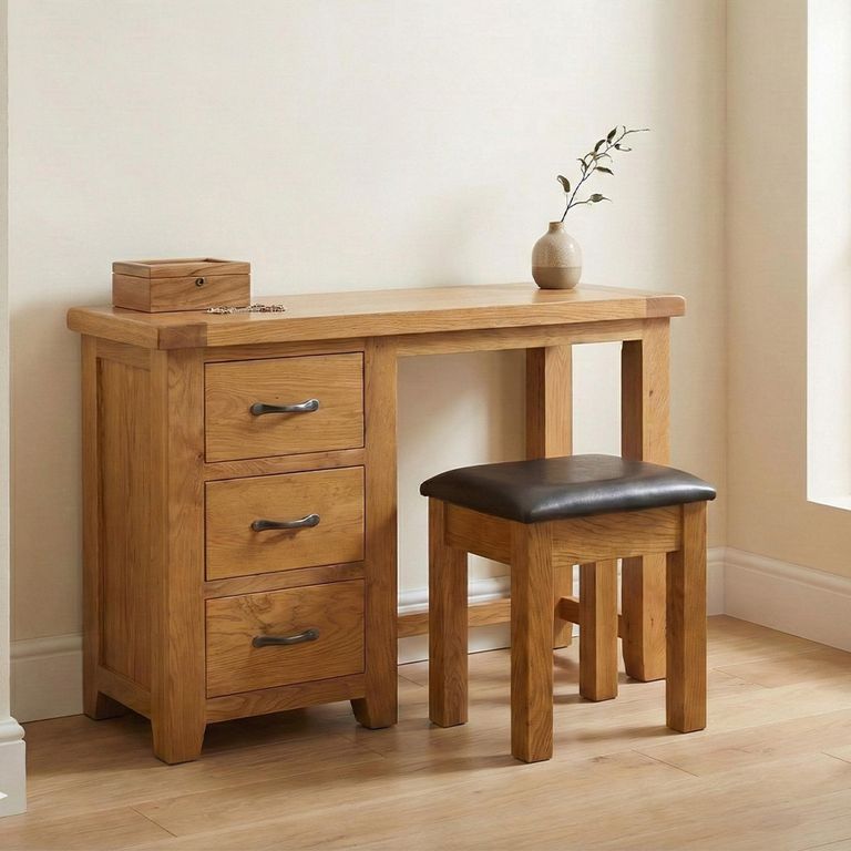 Somer Dressing Table - 3 Drawer Single with Stool - Oak