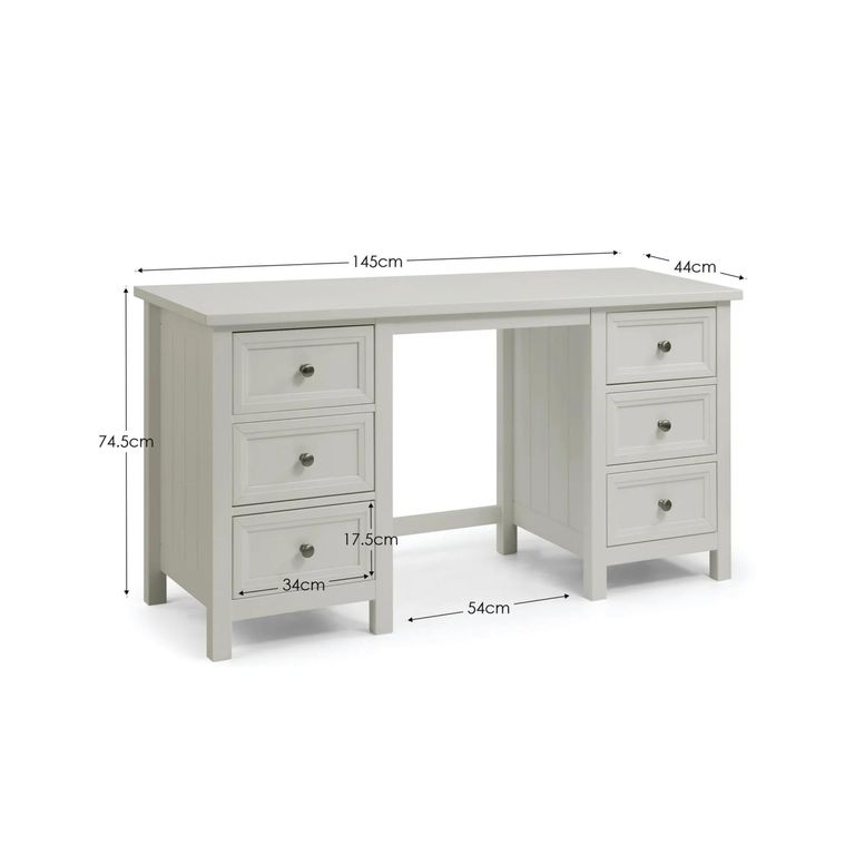 Maine Dressing Table - 6 Drawer - Double - Grey