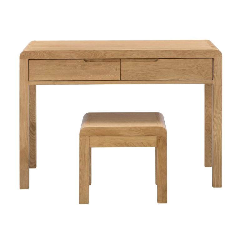 Curve Dressing Table with Stool - 2 Drawer - Oak