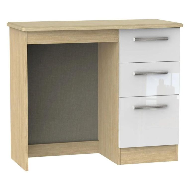 Knightsbridge White Gloss and Light Oak 3 Drawer Single Dressing Table
