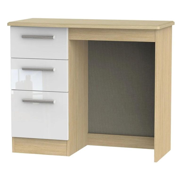 Knightsbridge White Gloss and Light Oak 3 Drawer Single Dressing Table