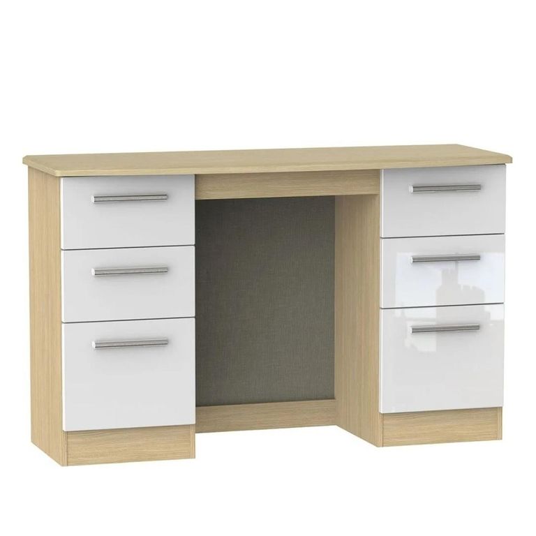 Knightsbridge White Gloss and Light Oak 6 Drawer Double Dressing Table