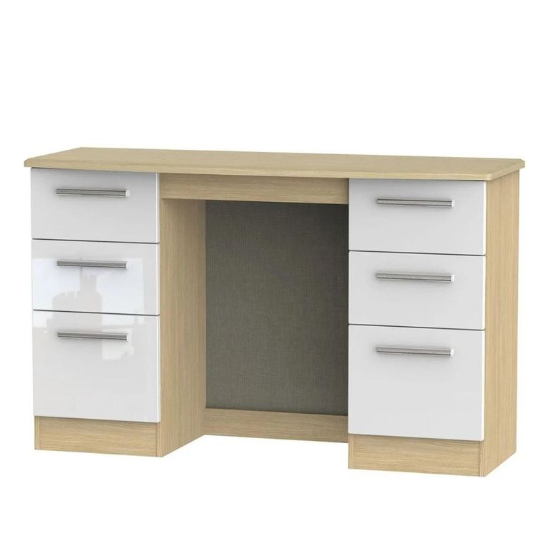Knightsbridge White Gloss and Light Oak 6 Drawer Double Dressing Table