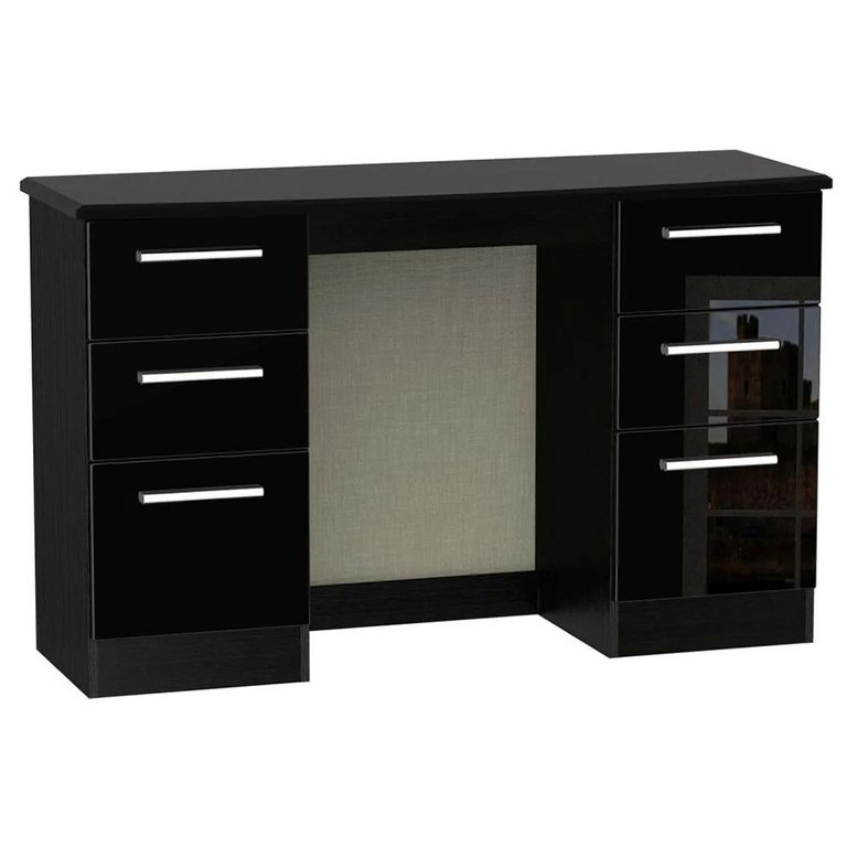 Knightsbridge Double Dressing Table - 6 Drawer - Black Gloss