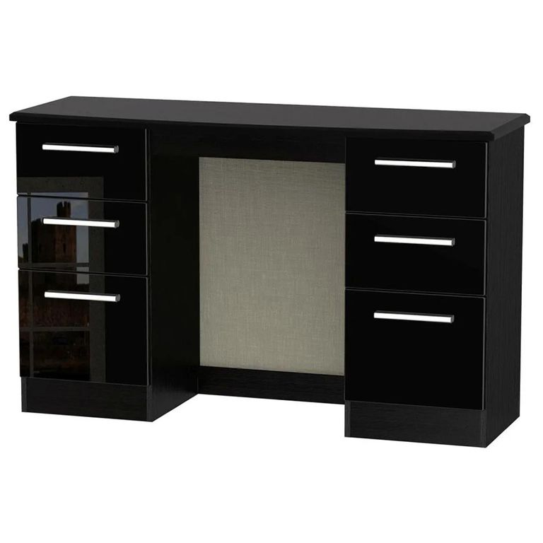 Knightsbridge Double Dressing Table - 6 Drawer - Black Gloss