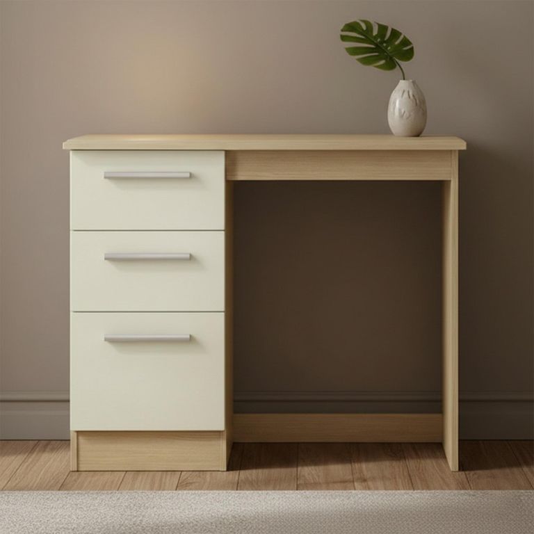 Knightsbridge Dressing Table - 3 Drawer - Single - Cream Gloss and Light Oak