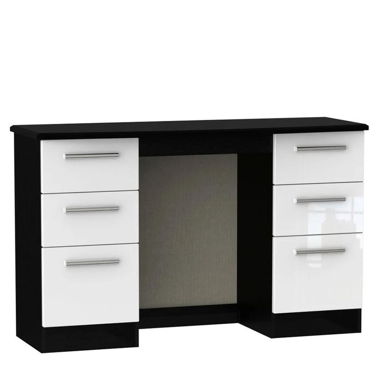 Knightsbridge Dressing Table - Double - 6 Drawer - White Gloss and Black