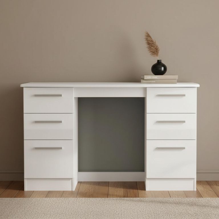 Knightsbridge Dressing Table - Double - 6 Drawer - White Gloss