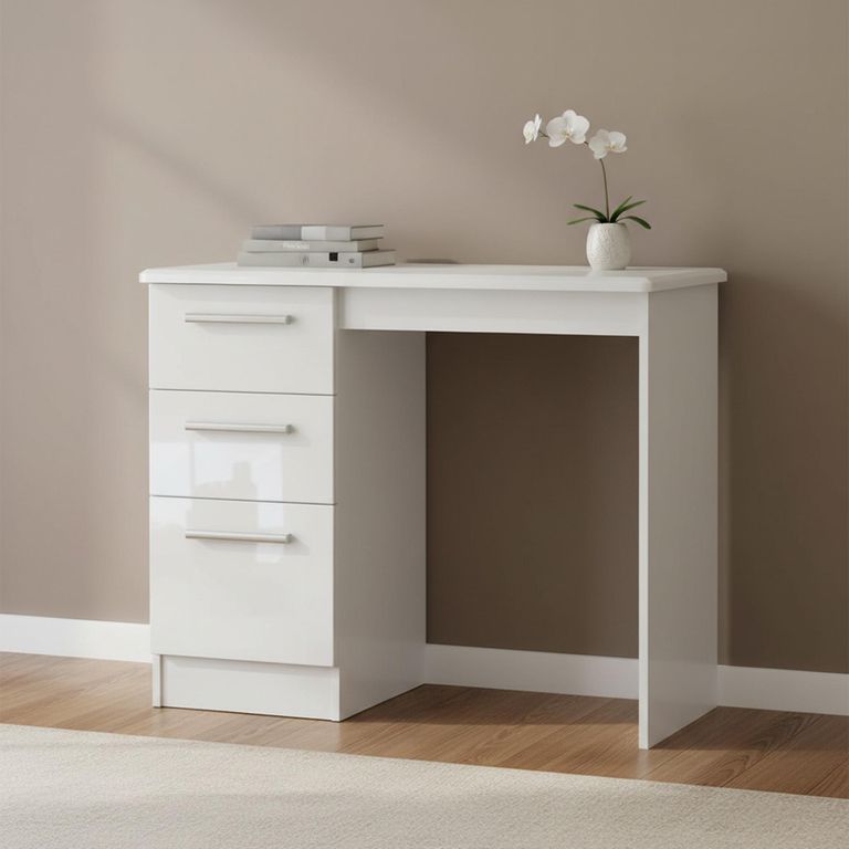 Knightsbridge Dressing Table - Single - 3 Drawer - White Gloss
