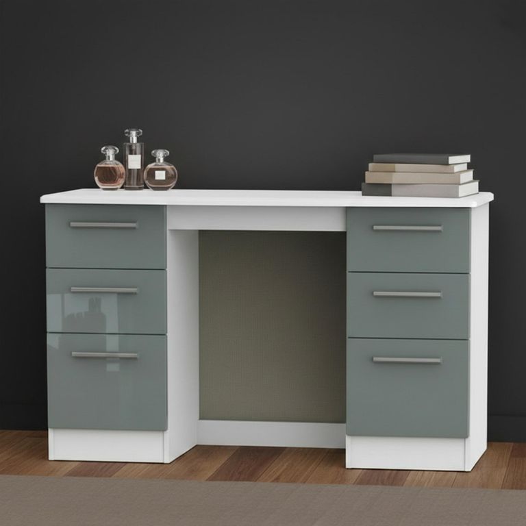 Knightsbridge Dressing Table - Double - 6 Drawer - Grey Gloss and White