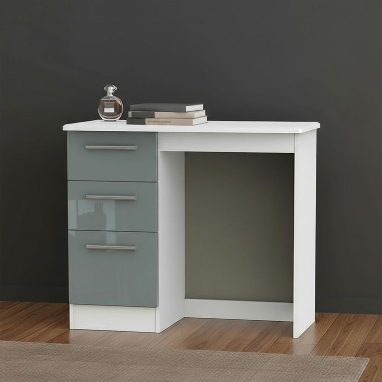 Knightsbridge Dressing Table - Single - 3 Drawer - Grey Gloss and White