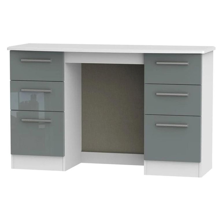 Knightsbridge Dressing Table - Double - 6 Drawer - Grey Gloss and White