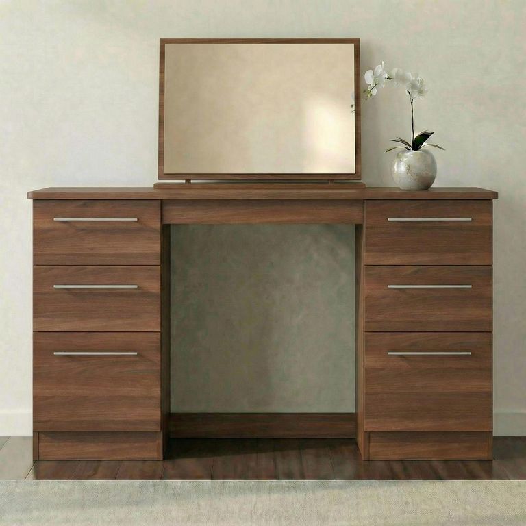 Sherwood Double Dressing Table - 6 Drawer - Walnut