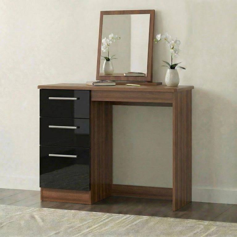 Knightsbridge Dressing Table - 3 Drawer - Single - Black Gloss and Walnut