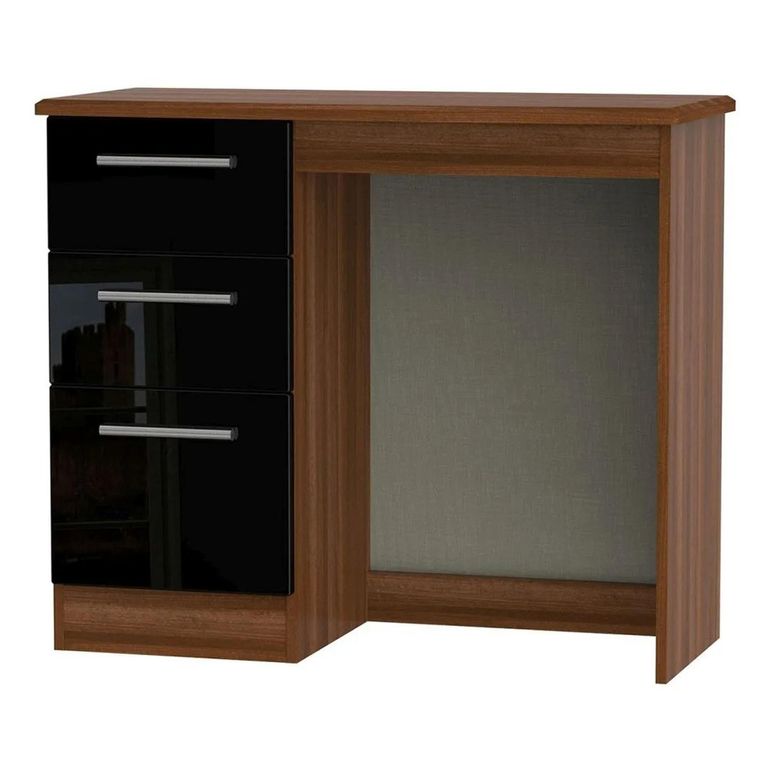 Knightsbridge Dressing Table - 3 Drawer - Single - Black Gloss and Walnut