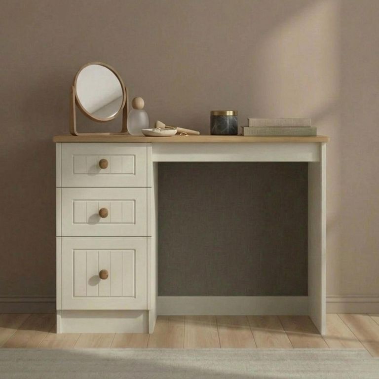 Warwick Dressing Table - 3 Drawer - Single - Cream and Oak