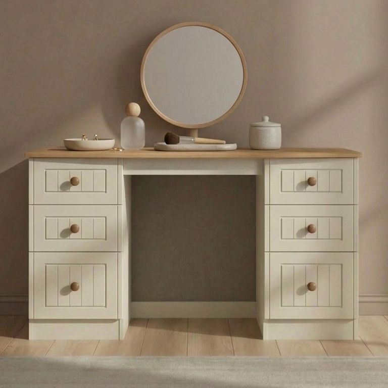 Warwick Dressing Table - 6 Drawer - Double - Cream and Oak