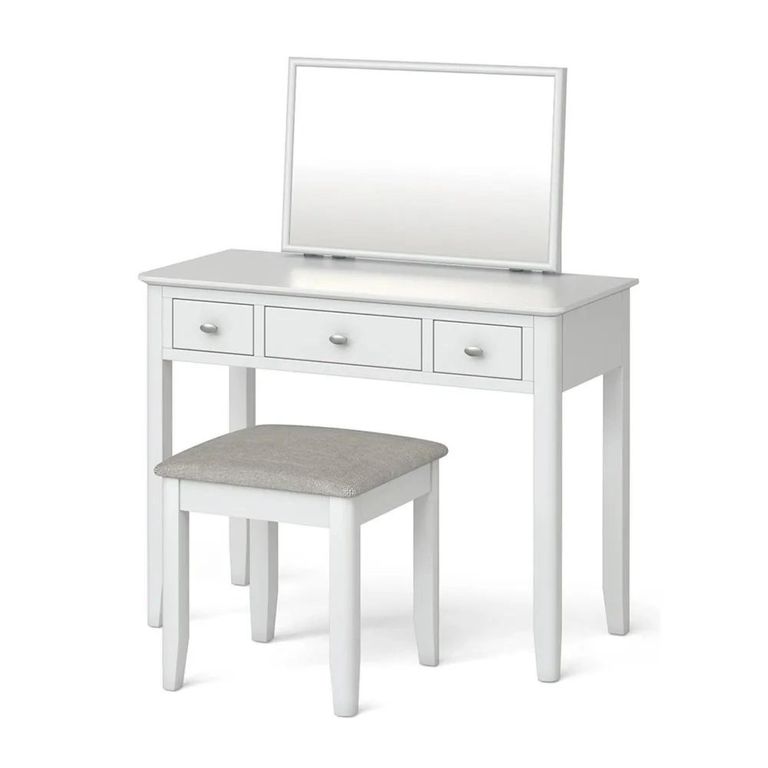 Clearance - Hampstead Dressing Table Set - 3 Drawer - White - FSS16980