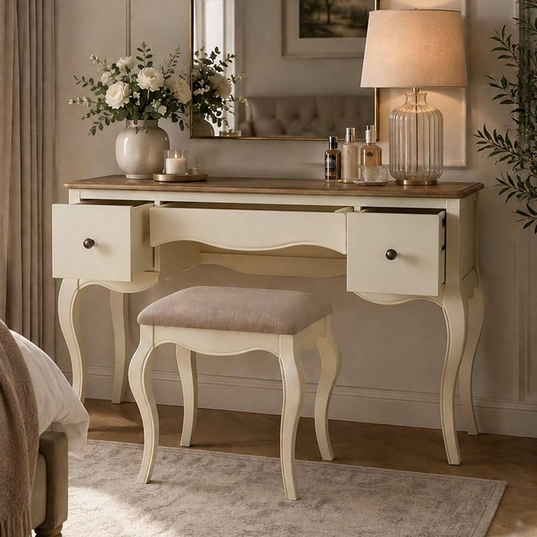 Camille Dressing Table with Stool - 3 Drawer - French Style - Ivory