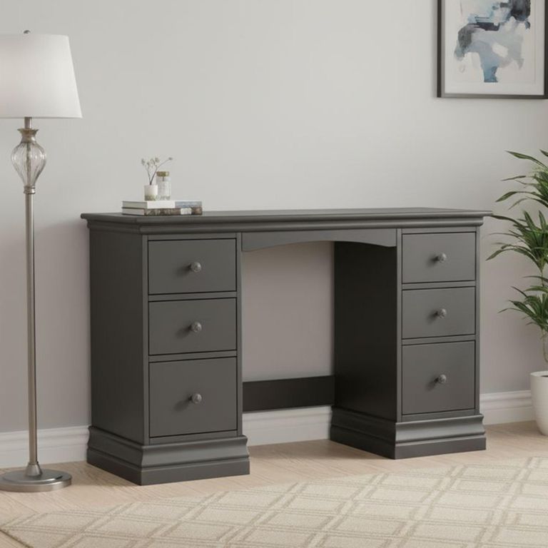 Bordeaux Double Dressing Table - 6 Drawer - Charcoal