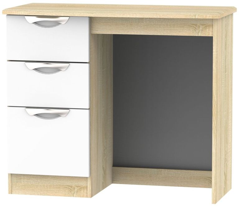 Camden White Gloss and Oak Effect 3 Drawer Single Dressing Table