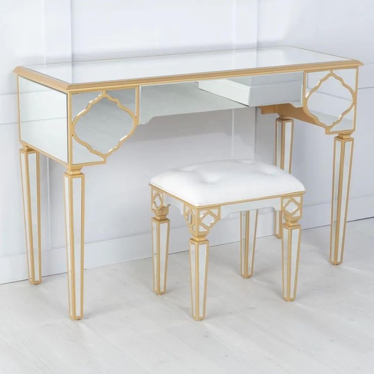 Casablanca Mirrored Gold Trim Dressing Table